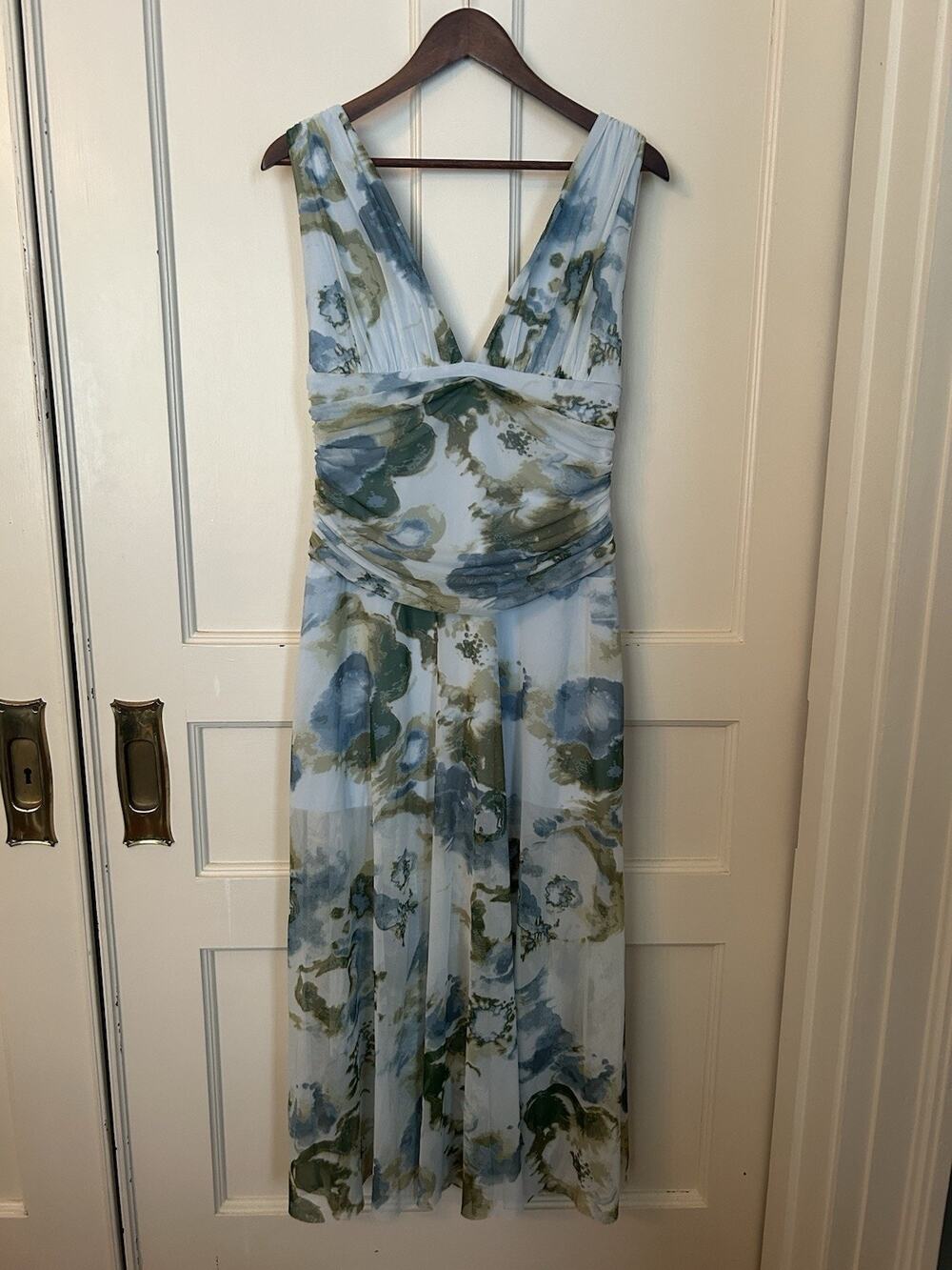 Abercrombie & Fitch Floral Mesh Midi Dress Womens Size LP Blue Romantic Whimsy